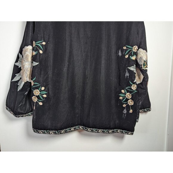 Velvet Embroidered Kimono Cardigan XL Whimsigoth Witchy Boho Lagenlook Artsy - Picture 10 of 10